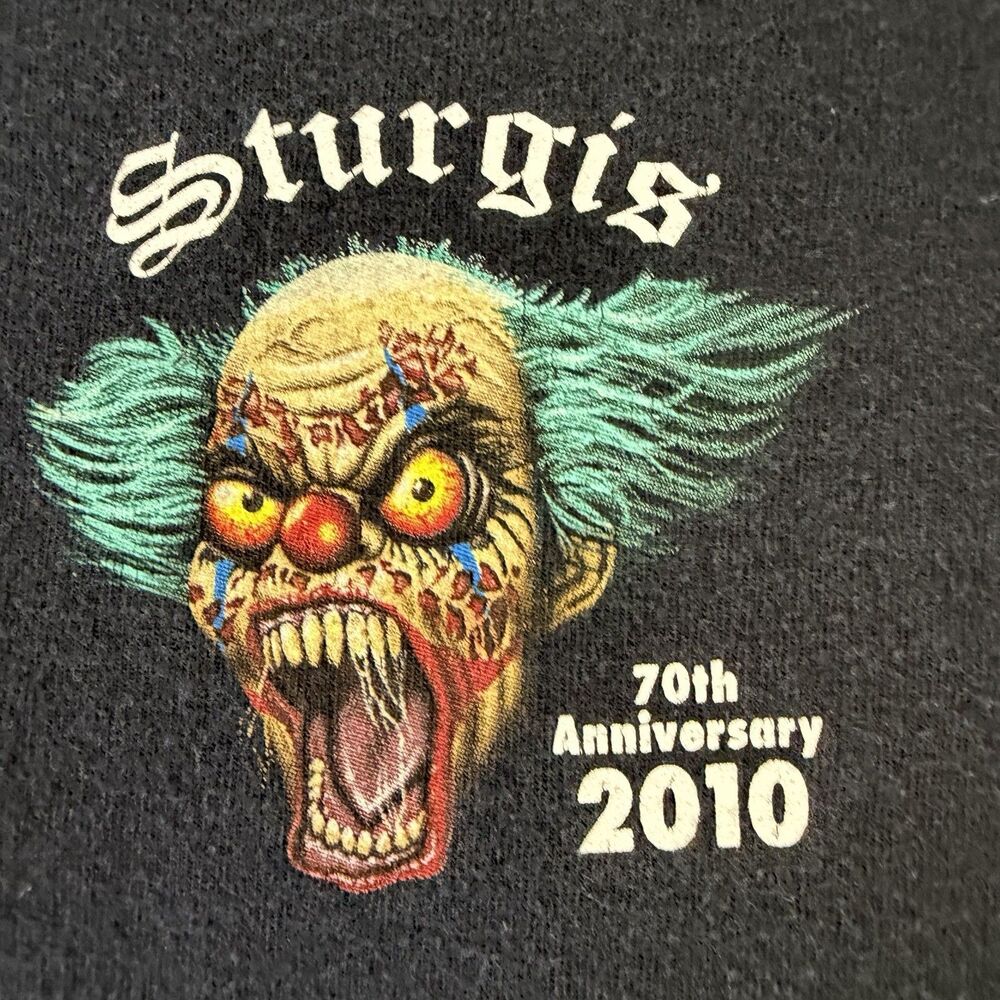 Vintage Sturgis 2010 70th Anniversary Evil Clown Biker T-Shirt Black 2 XL